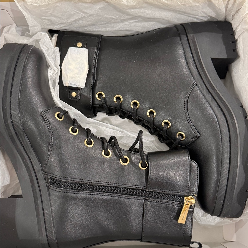 Michael Kors Black Lace-Up Boots with Gold Accents - Picture 5 of 9